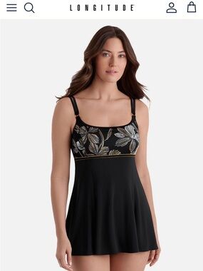 Longitude Empire Princess Seam Swim Dress W/ Hardware - Gilded Garden NWOT Sz 10